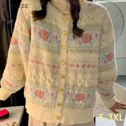 Cardigans Cardigan Women Floral Hollow Out Spring Kawaii Students Cosy Knitwear Casual Chic Loose Popualr Design Sweet Ladies Ins Newest