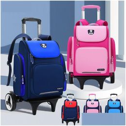 Backpacks High Capacity Student School Bag Rolling Backpack Kids Trolley Wheeled Children Wheels 230613 Drop Delivery Dhwom