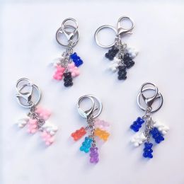 Resin Candy Keyring Colourful Lovely Bear Keychain Cartoon bears Dangles Pendant Cute Girl Dangle 6 Colours LL