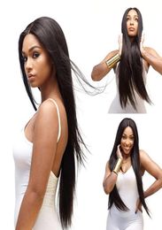 LS178 Europ American Long Straight Hair Wigs Soft Natural Black Chemical Fiber Headgear Front Lace Wig5721270