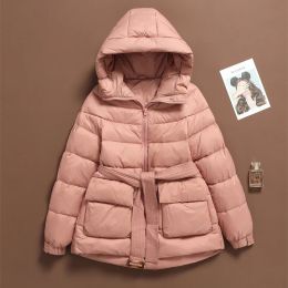 Coats Down Jacket Women 2023 Winter New Casual Puffer Coat with belt Warm Quilted Pink Parka Ladies Light Portable Windproof Outerwear