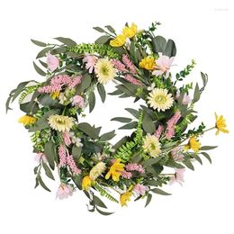 Decorative Flowers Y1UB Artificial Daisys Door Wreath Spring Summer Green Leaf For Wall Wedding