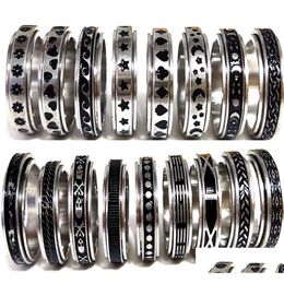 Band Rings 50Pcs Mti-Styles Mix Rotating Stainless Steel Spin Men Women Spinner Ring Wholesale Rotate Finger Party Jewellery Drop Delive Otgvi