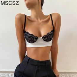 Camis Lace Cami Top Women Spaghetti Strap Backless Crop Top Summer Sexy Patchwork Reversible Tank Top White Black