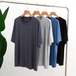 Men's Sleepwear 2024 Summer Modal T-shirt O-neck Short Sleeve Elastic Homewear Solid Casual Men Clothes Loose Sleep Tops