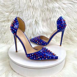 Dress Shoes European And American Colorful Rivet Celebrity High Heels 12CM Pointed Thin Shallow Mouth Women's Hollow Sandals