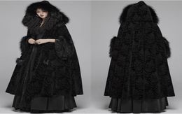 Black Fur Winter Cloak Cape Hooded with Print Trim Long Bridal Wraps Jackets Special Party Banquet Gothic Wrap Wedding Bride Wea6417330