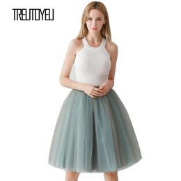 skirt Treutoyeu Design Vintage Midi Tutu Tulle Skirt 6 Layers Grey+Sky Blue Sexy Punk Pleated Skirts Womens Faldas Mujer Moda 2020