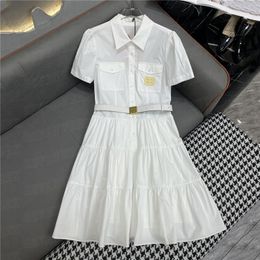 Designers Womens Shirts Dresses With Belt Letter Embroidery White Dress Fashion Ladies Vacation Style Skirts