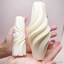 Candles 3D Pillar Swirl Candle Moulds Wave Twirl Taper Spiral Silicone Mould Geometric Abstract Decorative Wavy Soy Wax Mould clay Moulds