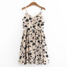 Dresses 4XL Summer Plus Size Dresses Women 2023 Spring Elastic Back Floral Print Spaghetti Strap VNeck Dress Oversized Curve Clothes