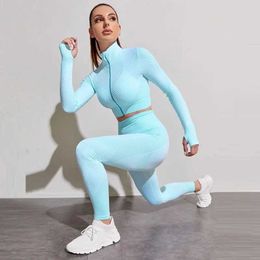 Women's Tracksuits Vital seamless set womens long sleeved exercise suit fitness jacket yoga top gym leg activity suit sportswear J240305