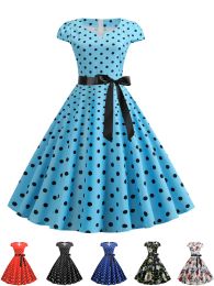 Dress 2023 Robe Women Vintage Polka Dot Summer Dresses Short Sleeve Pinup Print Retro 50s 60s Rockabilly Party Sundress Vestido ALine