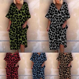 Dress 2022 New Summer Fashion Women Loose Boho Elegant Dress Large Big Party Ruffle Sleeve Leopard Print Dresses Plus Sizes