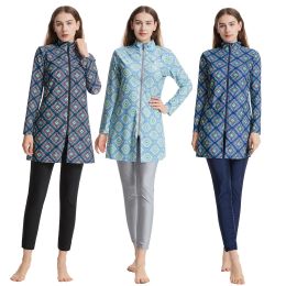 Swimwear Muslim Swimwear Full Cover Islamic Burkinis Bathing Suit ThreePiece Modest Long Sleeves Printing Burkinis Swimsuit for Women