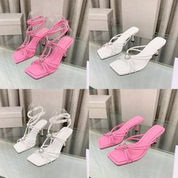 Top quality Love Crystal embellished high-heeled sandals Women's Cross stiletto high heel slide slipper mules designer heels sandals Dress shoes Factory with box