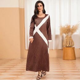 Ethnic Clothing Elegant Style Round Neck Geometry Color Contrast Regular Sleeve Long Dresses