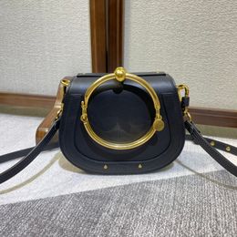 Designer Bag Luxury and Fashionable Metal Ring Smooth Calfskin Spliced Suede Bracelet Style Handheld Crossbody Bags High Quality Solid Colour Shoulder Bags