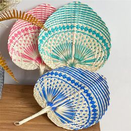 Coloured grass fan handmade woven grass turf fan pendant living room bedroom wall ceiling fan wedding party decoration craft fan 240305