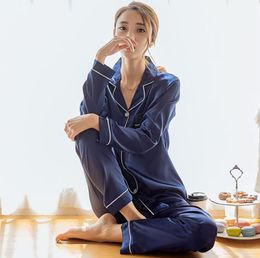 Womens Silk Satin Pyjamas Pyjamas Set Long Sleeve Sleepwear Pijama Pyjamas Suit Female Two Piece Set Loungewear Plus Size M-XL2599786