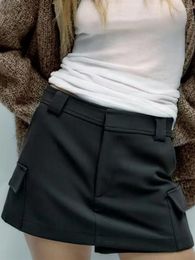 Women's Shorts High Waist Skirts Casual Style Pockets Female Autumn Black Fashion Mini Skirt