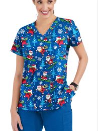 Dress Women's Christmas Nurse Uniform Shirt Short Sleeve V Neck Top Work Uniform Cartoon Printed Shirt Clothes Plus Size Women's Fabri