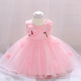 Girl Dresses 2024 Spring Baby Party Girls Dress Kids Bow Applique 1st Birthday Princess Bridemaids Puffy Flower For Wedding Gown