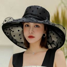 Wide Brim Hats Bucket Hats 2022 New Ladies Elegant Flower Church Hat Summer Wide Brim Fedora Hat Womens Organic Hat Beach Sun Kentucky Derby Hat J240305