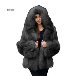 Fur Women's Coat Thickening Faux Fur Big Hooded Long Parka Coat Fashion Overcoat Winter Keep Warm Peacoat Women Jacket 5Xl