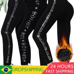 Leggings 2023 Winter Diamond Leggings Women Sexy Fashion Shiny Tights Female Slim Rhinestone Nylon Pants Women's Warm Tights