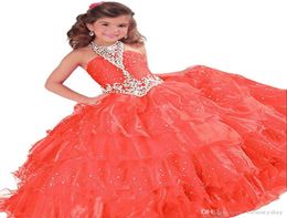 New Girls Pageant Dresses Little Toddler Kids Ball Gown Royal Blue Red Orange Tulle Glitz Flower Girl Dresses For Weddings Beaded7845646