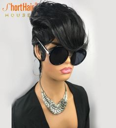 Short Pixie Cut Human hair Wig Natural Wavy Glueless Wigs With Bangs Brazilian Remy Hair For Black Women Full Machine Made4369376