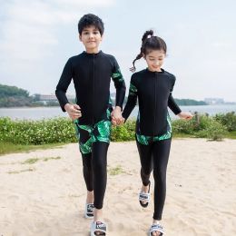 Swimwear Girls Long Sleeve Swimsuit Rash Guard Sun Protection Trousers Shorts Boy 3 Piece Black Printed Quick Dry Surfing Diving Suit