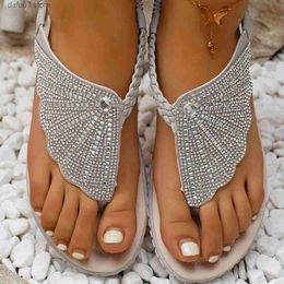 Sandals 2023 Womens Summer Shoes Fashion Rhinestones New Flat Outdoor Beach Women Casual Clip Toe Sandalias De MujerH2435