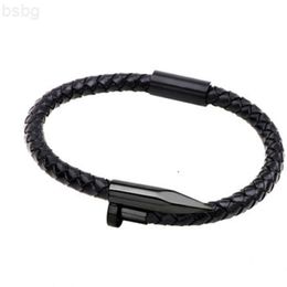 High Quality Fashion Stainless Steel Nail Screw Braided Rope Woven Genuine Leather Bracelet for Men