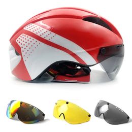 TT Time Trial Bicycle Helmets Aero Helmet Goggles Race Road Bike Helmet With Lens Outdoor Cycling Safety Caps For Women Men 240222