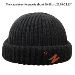 Unisex Winter Knitted Beanie Hat Neon Candy Color Letter Embroidery Cuffed Brimless Hip Hop Landlord Docker Skull Cap213E