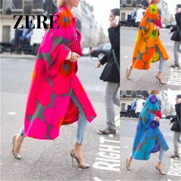 Blends Custom fashion personality spring and autumn long flared sleeve coat casual coat street wear print loose trench coat women
