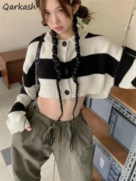 Cardigans Cropped Striped Cardigan Women Baggy Harajuku Panelled Elegant Sexy Y2k Clothes Casual Sweaters Knitted Autumn New Fashion Style