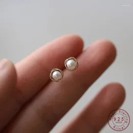 Stud Earrings Real 925 Sterling Silver Fashion Delicate Shell Pearl Flower Earring For Women Girls Wedding Party Minimalist Gift Jewelry