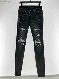 Men's Jeans Mens Designer Rips Stretch Black leather Man Pants Distressed Ripped Biker Slim Fit Motorcycle Hip Hop Denim For Men s Top Quality Fashion jean Mans 240305