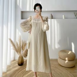 Dresses 8919# 2022 Spring Korean Fashion Cotton Linen Maternity Long Dress Vintage Large Size Loose Clothes for Pregnant Women Pregnancy
