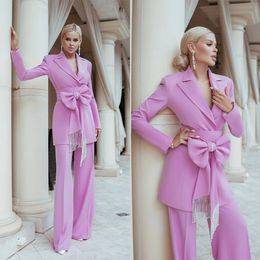 紫色の女性パンツスーツスリムフィットファッションショーレディースブレザージャケットゲスト2個のピース