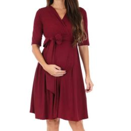 Dresses Summer Women Moms Pregnancy Nursing Dress Maternity Clothes Casual Simple Trend Style Solid Colour V Neck Half Sleeve Midi Desses