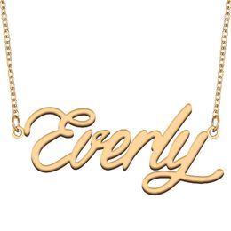 Everly Name Necklace Custom Nameplate Pendant for Women Girls Birthday Gift Kids Best Friends Jewellery 18k Gold Plated Stainless Steel