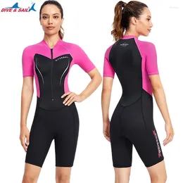 Women's Swimwear Shorty Wetsuit 1.5mm Neoprene Lycra Keep Warm In Cold Water One-piece Short Sleeve Swimsuit Wet Suit UPF50 Rash Guard