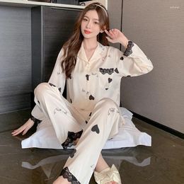Sleepwear Womens INS Pajamas Spring Autumn Long Sleeved Pants Two-piece Set 2024 Sweet Cute Home Clothing Pyjama Pour Femme Suit