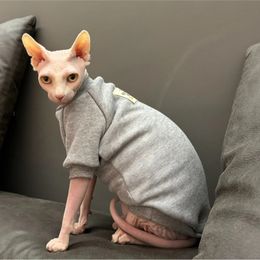 Warm Fleece Grey Sweater for Sphynx Cat Clothing Winter Soft Coat for Kittens Thick beige Sweatshirt for Devon Rex Famale Cats 240304