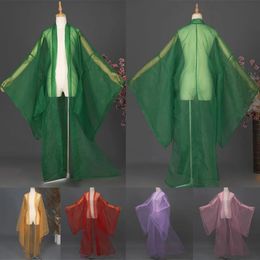 Ancient Chinese Hanfu Solid Colour Tulle Cardigan Wide Sleeved Coat Classical Dance Costume Stage Performance Clothing Hanbok 240220