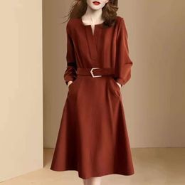 Light Luxury Temperament V-neck Design Sense Slim Fit Dress for Women in Spring 2024, New Lace Up Waist Slimming A-line Skirt Trend